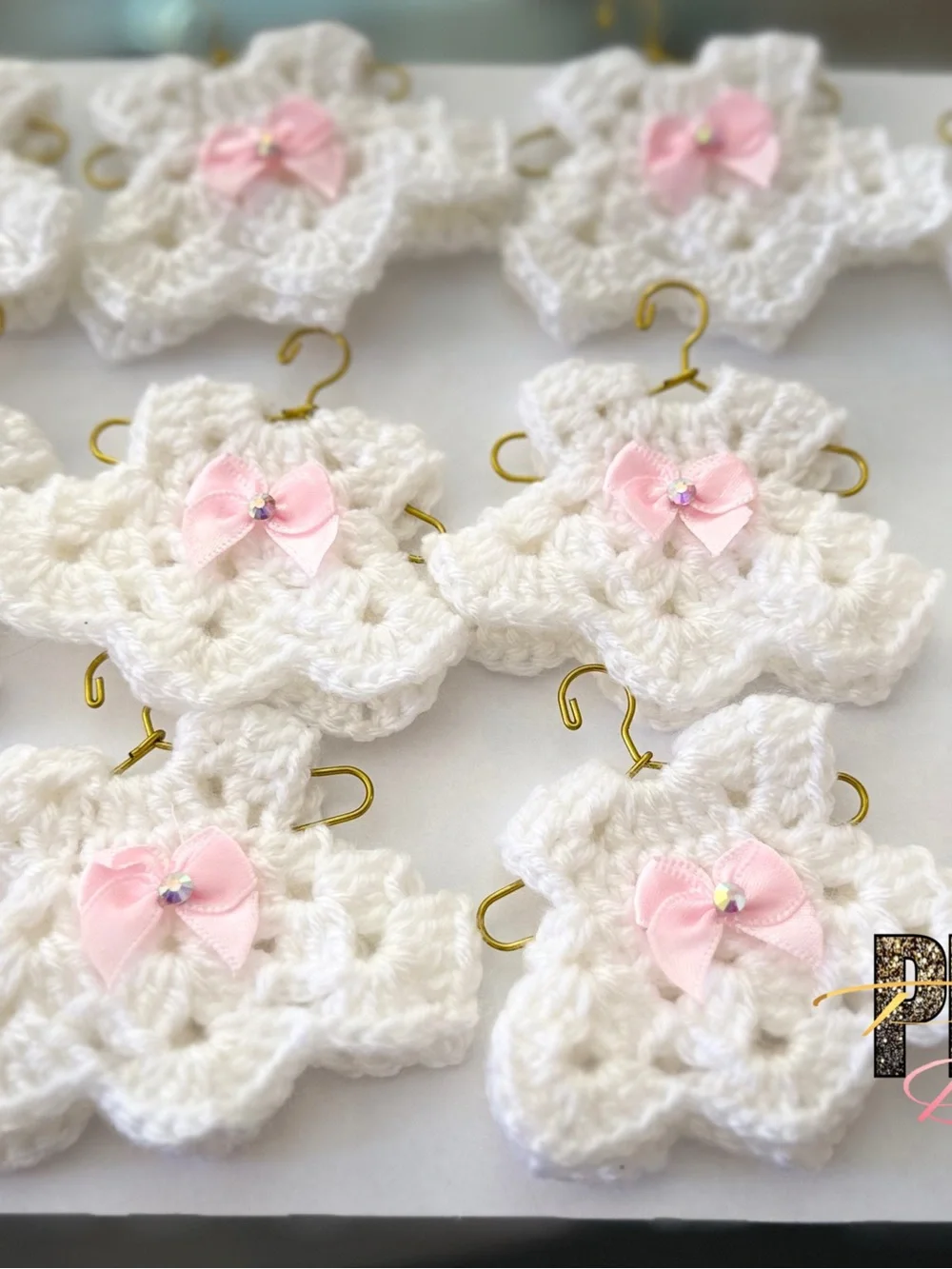 Handmade White Crochet Star Ornament with Pink Bow - Kids Accessories for baby
